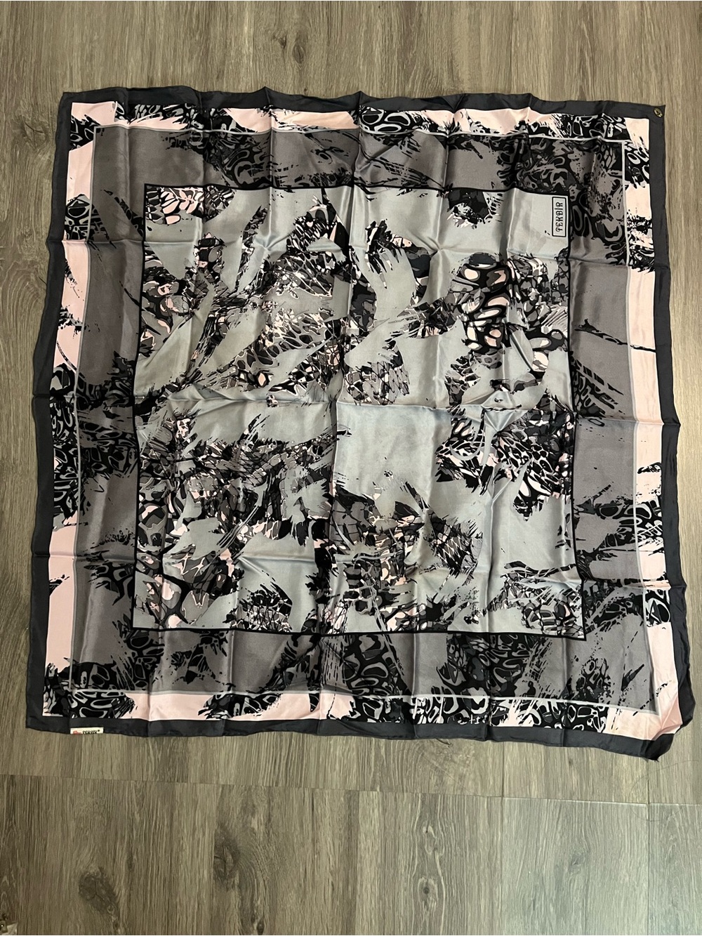 TEKBİR Silky Floral Print Square Scarf in Gray, Black & Pink